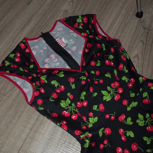 Vintage Inspired Black Red Cherries Swing Dress - Picture 6 of 9